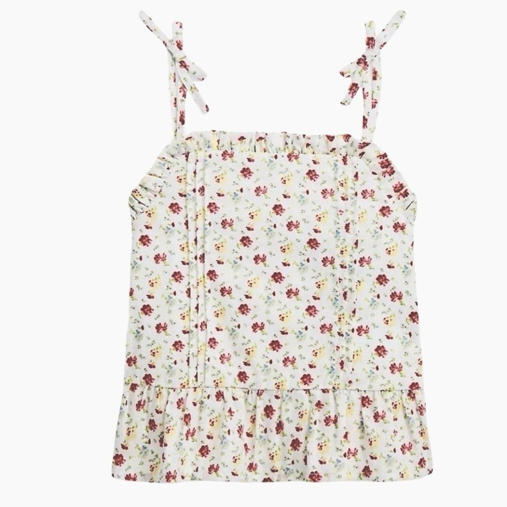 New Polo Ralph Lauren Girl Floral Linen-Cotton Peplum Tank Top Size 6X